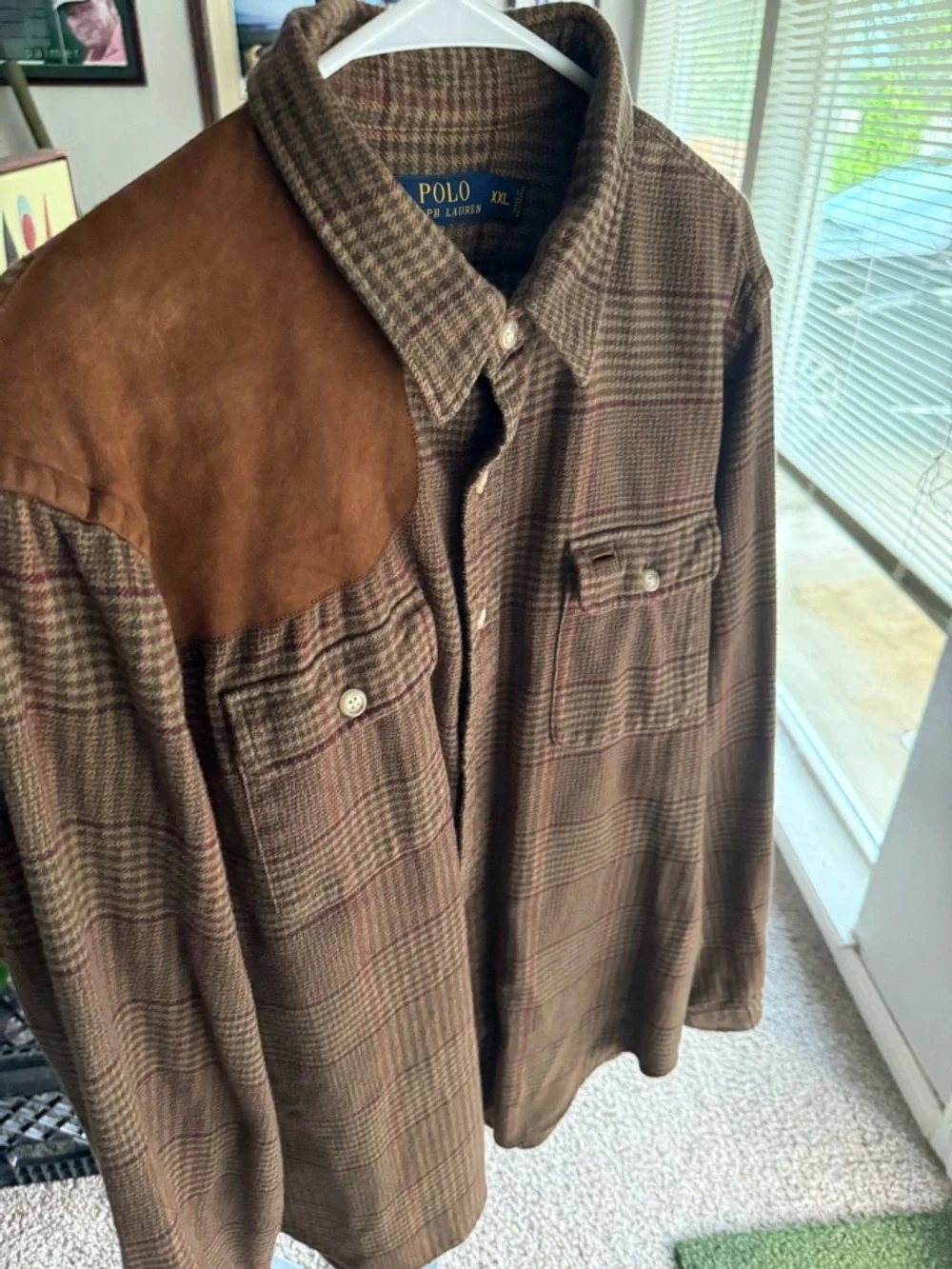 Ralph Lauren Brown Plaid Button-Down with Suede Shoulder - Picture 6 of 6